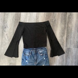 black glitter off the shoulder crop top